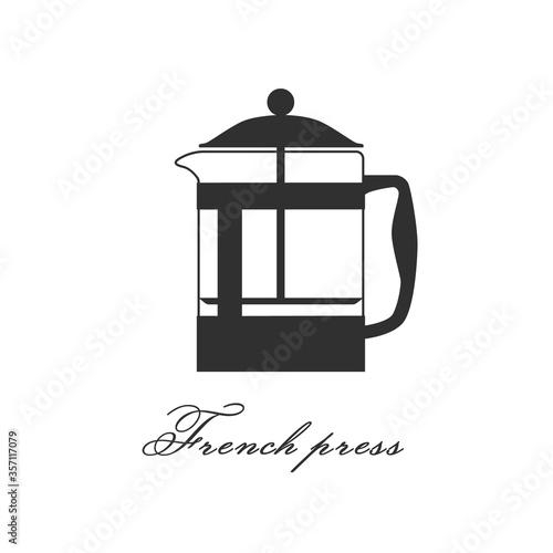 French press coffee maker flat simple icon Vector ground coffee pot. Isolated graphic illustration. Instant coffee