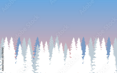 Winter forest with firs in the morning