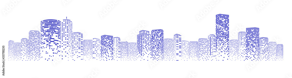 Futuristic night city. Building and urban vector Illustration, City scene on night time. Design graphic for web page or banner.