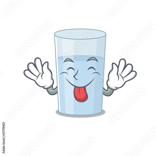 Funny glass of water cartoon design with tongue out face