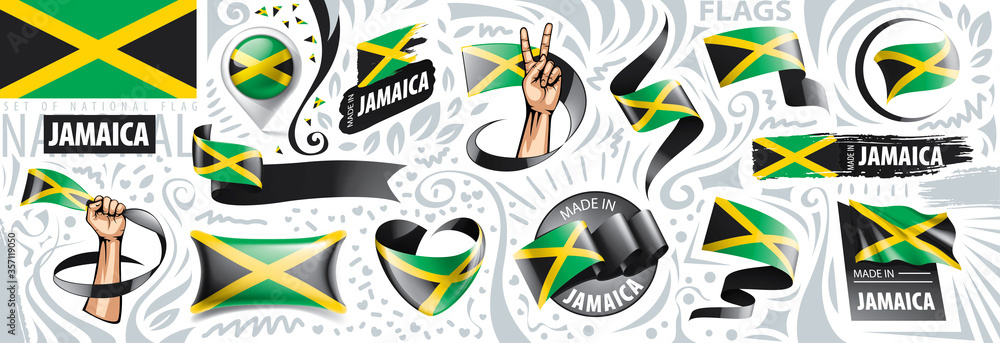 Vector set of the national flag of Jamaica in various creative designs Vector set of the national flag of Jamaica in various creative designs