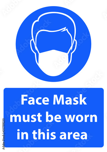 Face mask must be worn sign.
Wear face mask sign in blue.
No entry without mask warning.