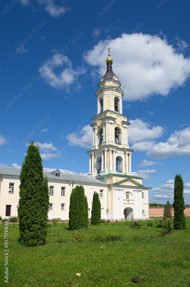 Church of the Introduction to the Church of the most Holy Theotokos in the gate bell tower. Bogoyavlensky Old-Golutvin monastery in Kolomna, Russia