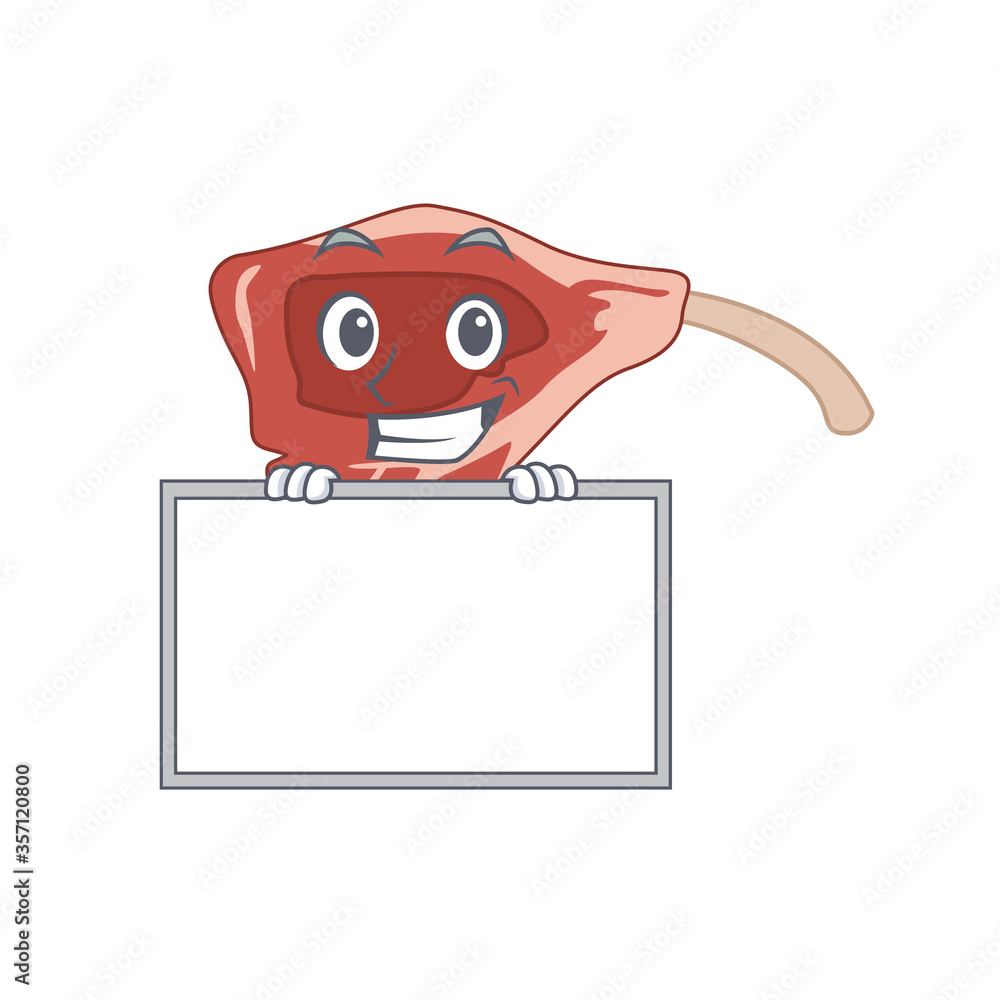 Lamb chop cartoon design style standing behind a board Lamb chop cartoon design style standing behind a board