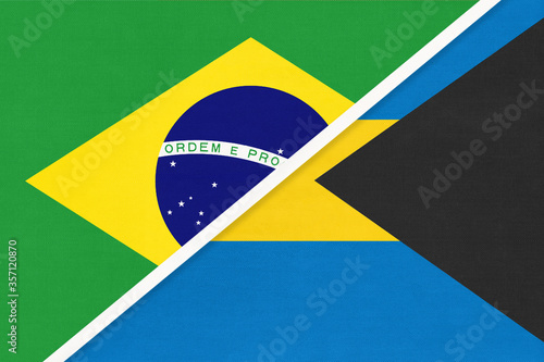Brazil and The Bahamas  symbol of two national flags from textile. Championship between two American countries.