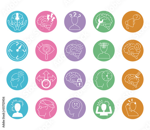 alzheimer disease, decrease in mental human ability icons set line style