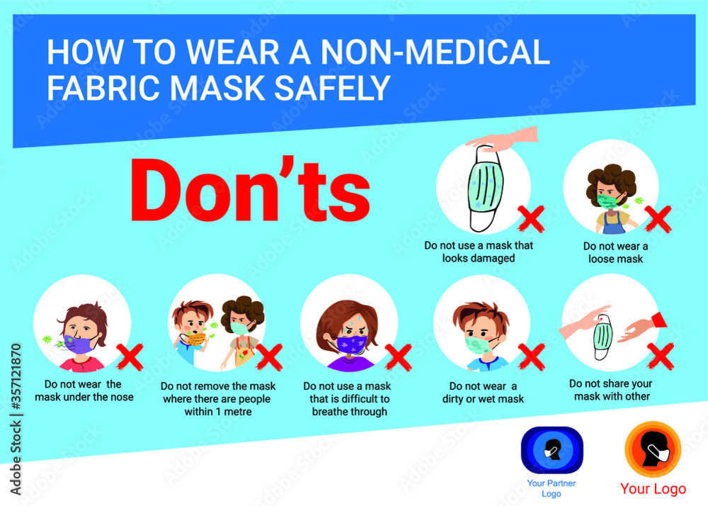 infographic about how to wear a non medical fabric mask safely Stock