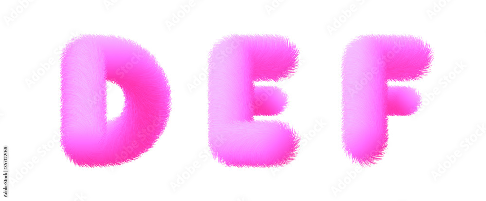 Set of High Quality 3D Shaggy Letter D E F on White Background . Isolated Vector Element Set of High Quality 3D Shaggy Letter D E F on White Background . Isolated Vector Element