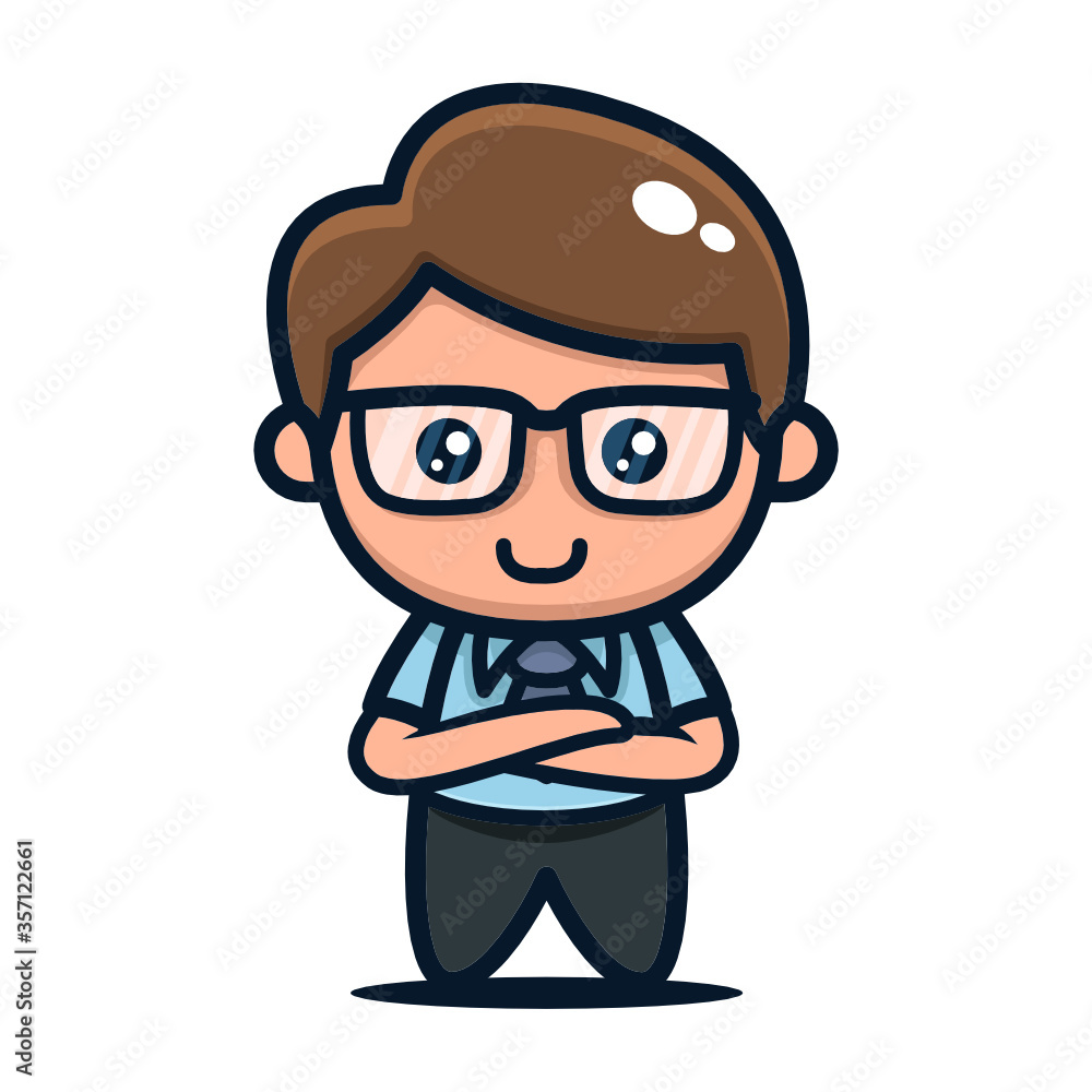 Cute geek nerd student mascot design illustration vector template