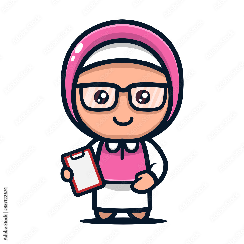 Cute hijab girl geek mascot design illustration vector template