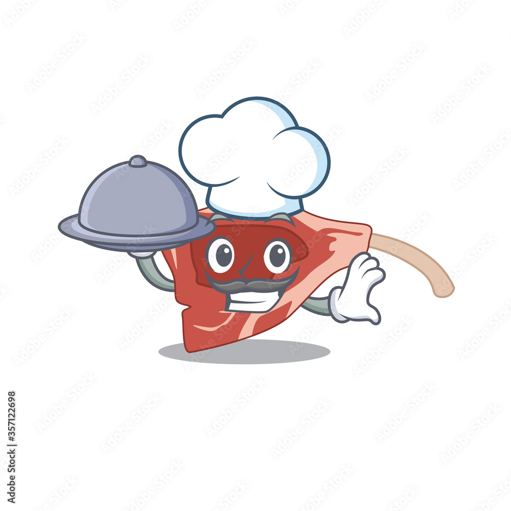 mascot design of lamb chop chef serving food on tray mascot design of lamb chop chef serving food on tray