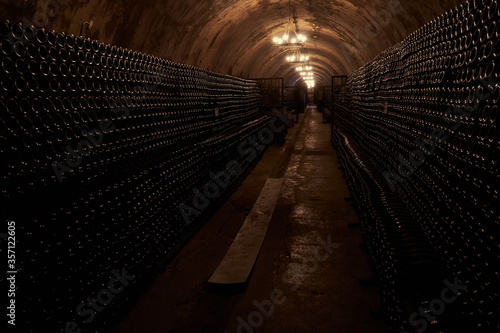 An image of an underground tunnel for aging wine.