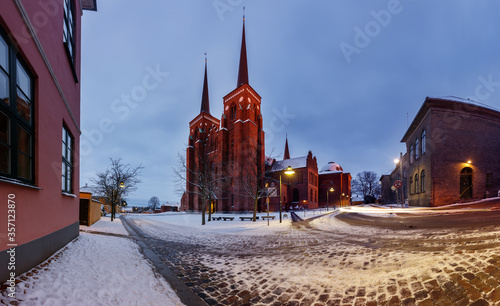Roskilde Cathedral at winter. The Cathedral is constructed during the 12th and 13th centuries and is on the UNESCO World Heritage List photo