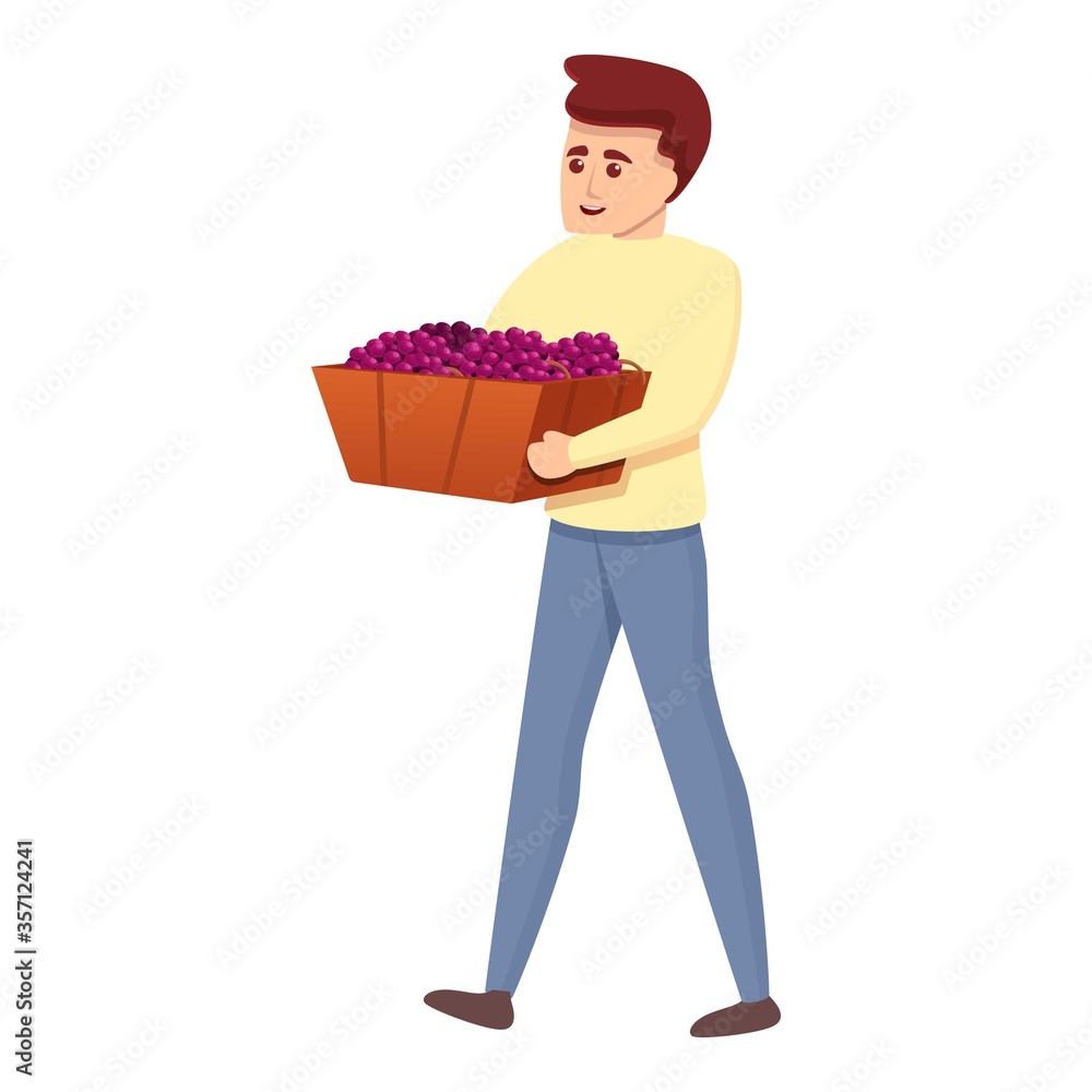 Boy with grapes box icon. Cartoon of boy with grapes box vector icon for web design isolated on white background Boy with grapes box icon. Cartoon of boy with grapes box vector icon for web design isolated on white background