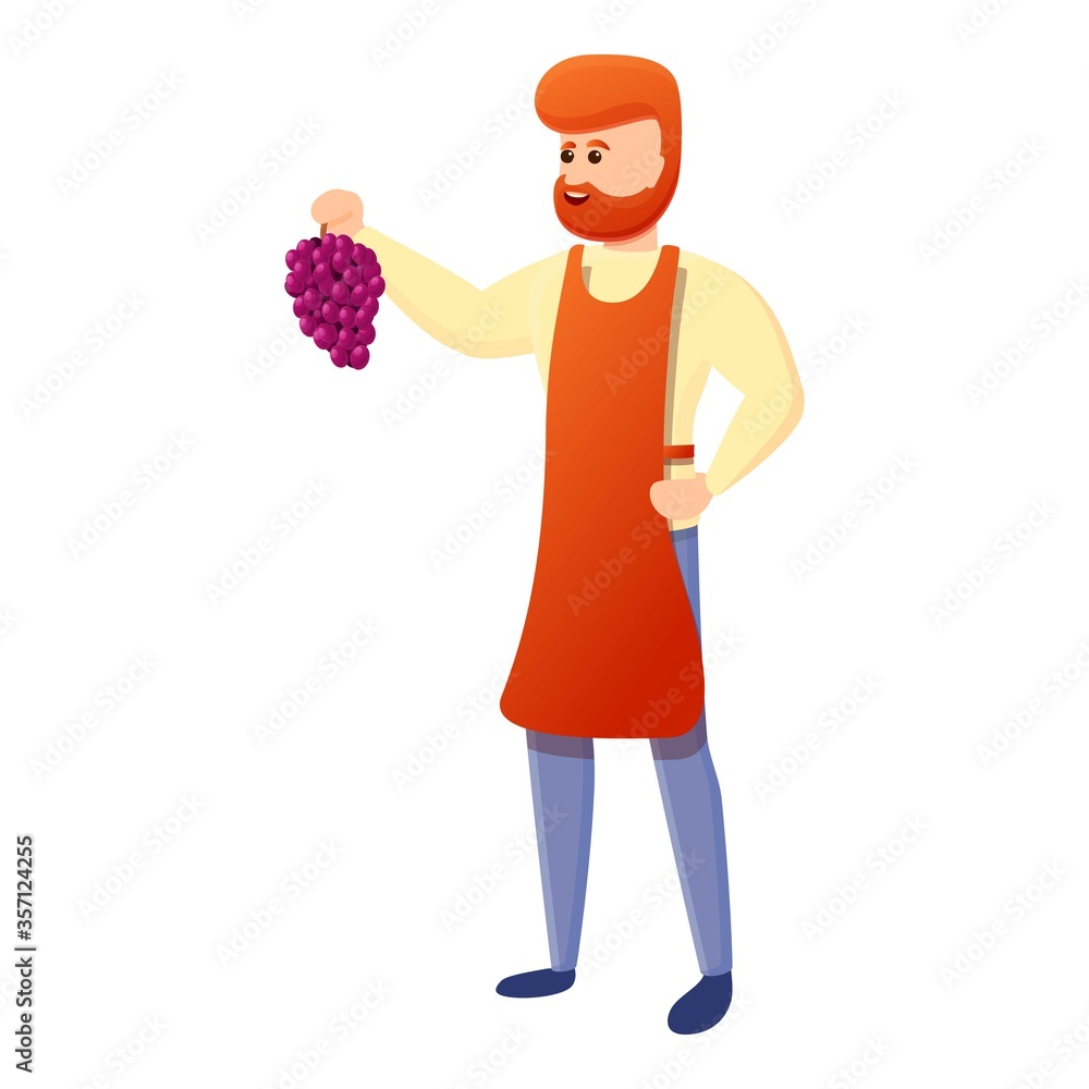 Winemaker with grapes icon. Cartoon of winemaker with grapes vector icon for web design isolated on white background Winemaker with grapes icon. Cartoon of winemaker with grapes vector icon for web design isolated on white background