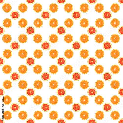Seamless infinity pattern of isolated slices of grapefruit and orange.