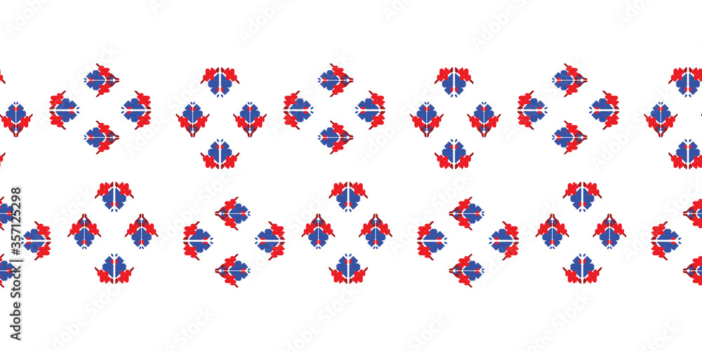 Red and blue embroidery ornament. Fashion texture for fabric textile. Red and blue embroidery ornament. Fashion texture for fabric textile.