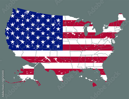 USA flag in form of map. USA. National flag concept. Vector illustration with scuffed effect