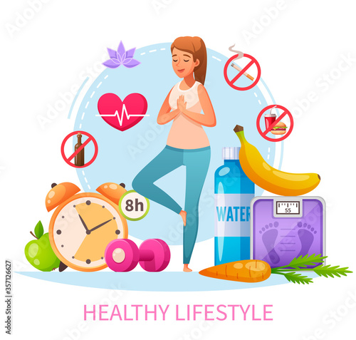 Healthy Lifestyle Cartoon Composition 