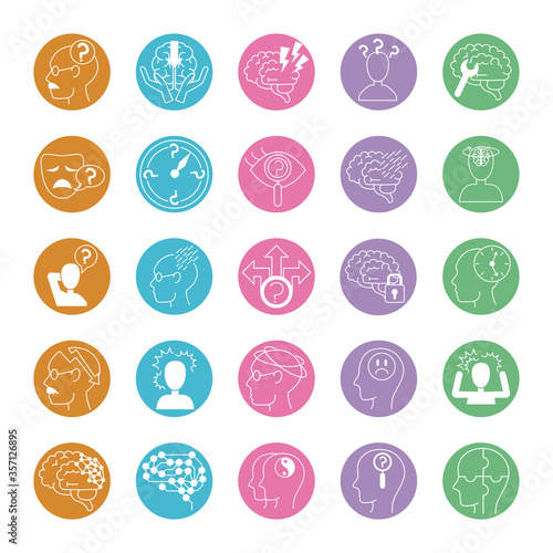alzheimer disease, decrease in mental human ability icons set line style