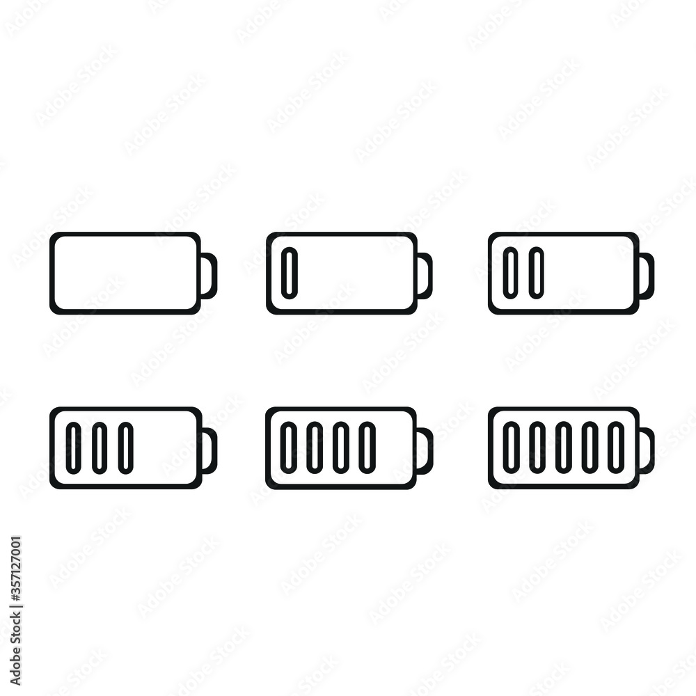 Plakat vector illustration set of a black and white icon battery, outline style