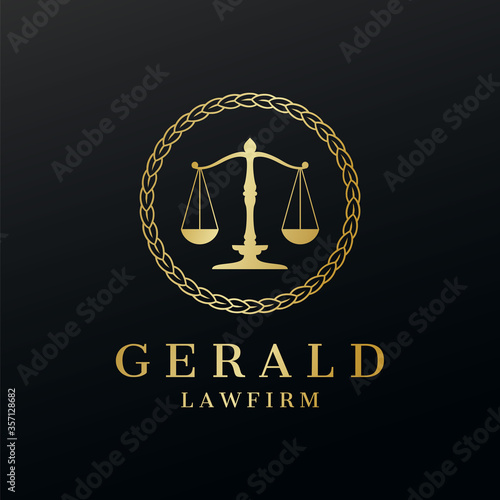 attorney and law logo design concept template with balance element