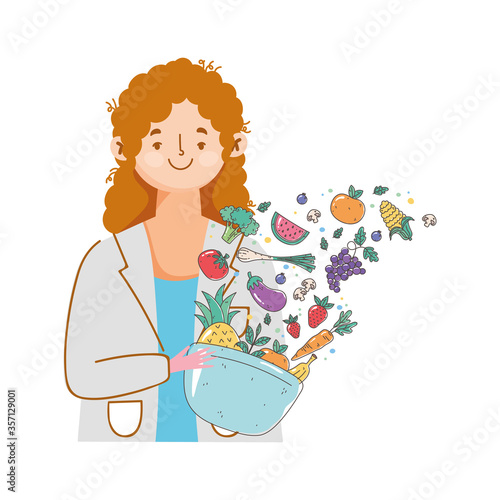 dietitian doctor fresh market organic healthy food with fruits and vegetables