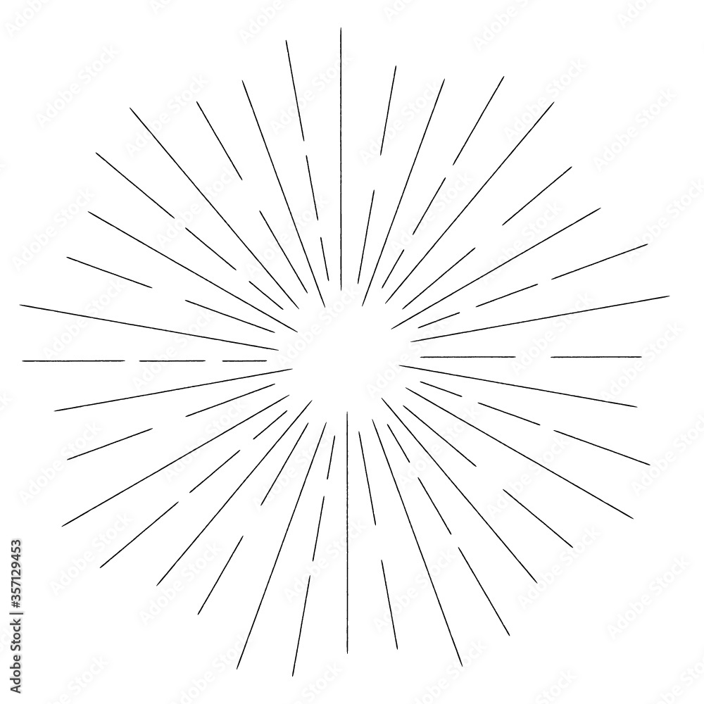 Fototapeta premium Radial Lines in Circle Form for comic books . Explosion background . Vector Illustration . Vintage round Logo . Handwritten Design element . Abstract Geometric shape . Sunburst .