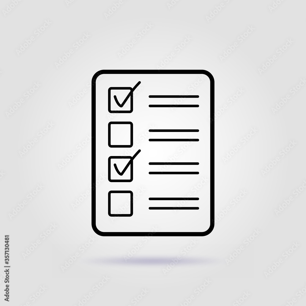 Shopping list line icon on gray background with soft shadow Shopping list line icon on gray background with soft shadow