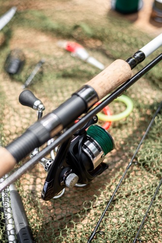 spin fishing rod and reel isolated