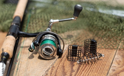 fishing rod and fishing reel isolated