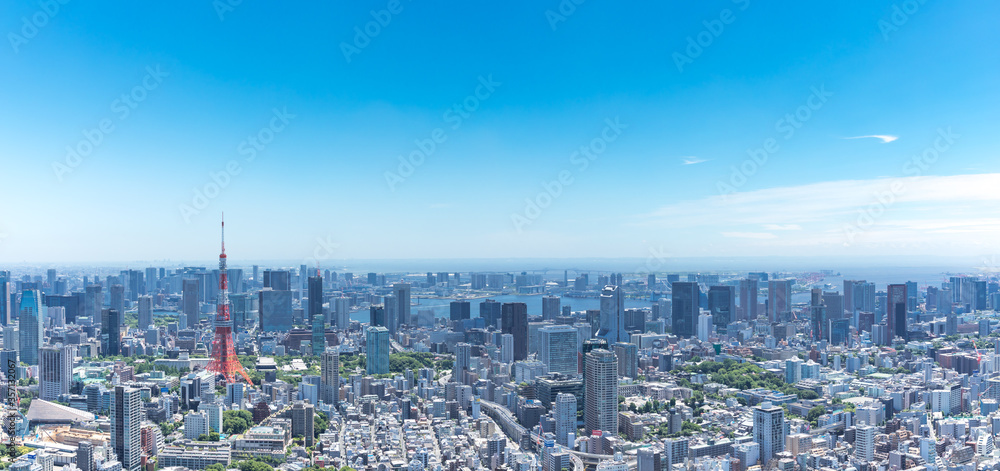 (東京都-風景パノラマ)青空とお台場方面風景１