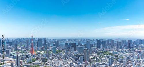 (東京都-風景パノラマ)青空とお台場方面風景１