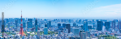 (東京都-風景パノラマ)青空とお台場方面風景５