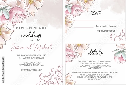 Flowers peonies invitations wedding cards