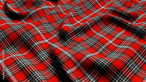 Scottish plaid red, gray and white checkered classic tartan check seamless fabric. 3D Rendered.