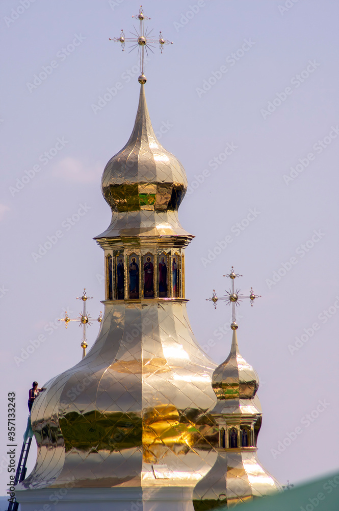 Exterior detail on the Dormition or Assumption Cathedral, Caves Monastery, Kyiv, Ukraine