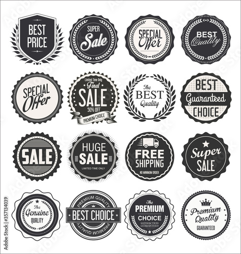 Retro vintage sale badges and labels collection