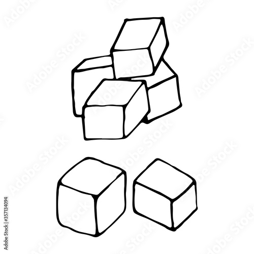 Hand drawn doodle ice cube. Contour sketch. Vector transparent illustration isolated on white background. Decoration for cards, banner, posters, prints, emblems.