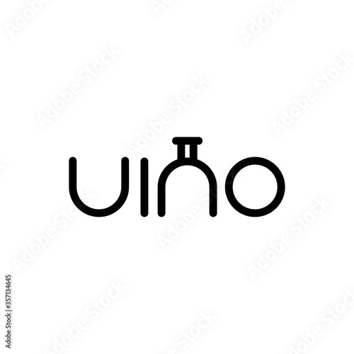 Logotipo lineal palabra vino con letra n como botella en color negro
