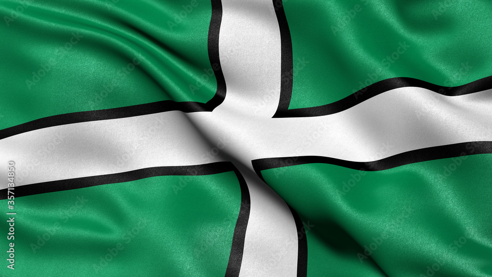 Obraz premium Flag of Devon waving in the wind. 3D illustration.