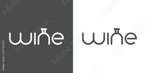 Logotipo lineal palabra wine con letra n como botella en fondo gris y fondo blanco