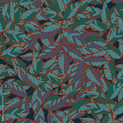 Teal leaves of roses vector seamless pattern