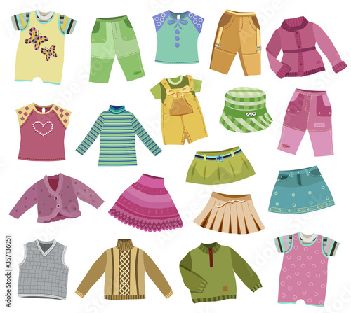 collection of children's clothes isolated on white background