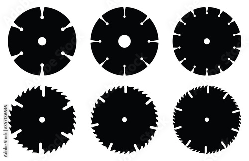 Set of circular saw blade icons. Silhouette vector