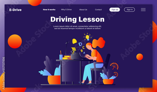 Female writer using retro typing machine. Young woman inspiring with idea, writing creative article at her workplace. Vector illustration for creative crisis, copywriting, vintage concept