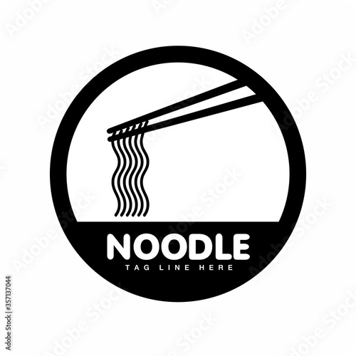 noodle logo with chopsticks vector icon illustration - black and white background photo