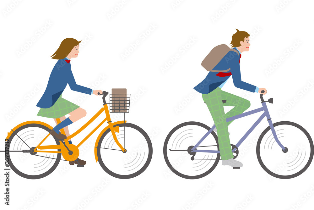 自転車に乗って通学する学生 自転車に乗って通学する学生