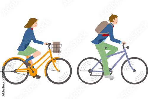 自転車に乗って通学する学生