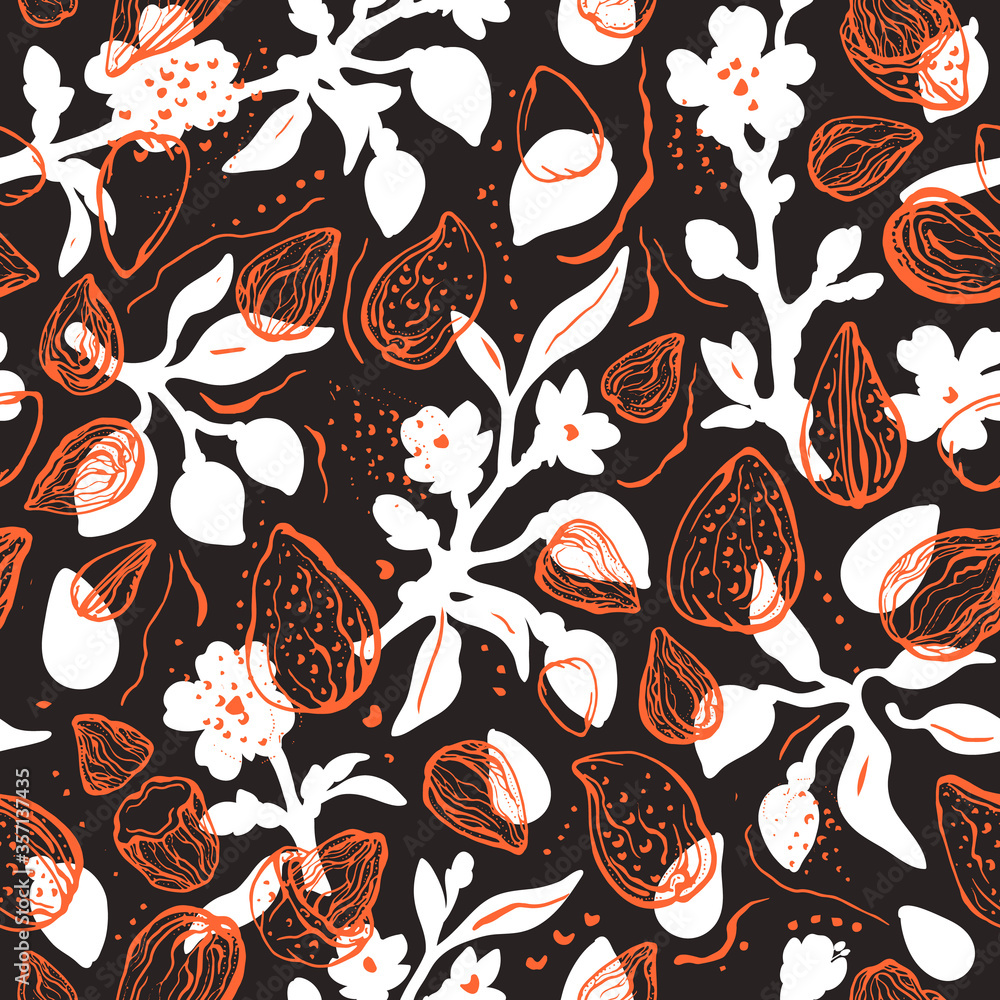 Almond seamless pattern. Vector floral background Almond seamless pattern. Vector floral background